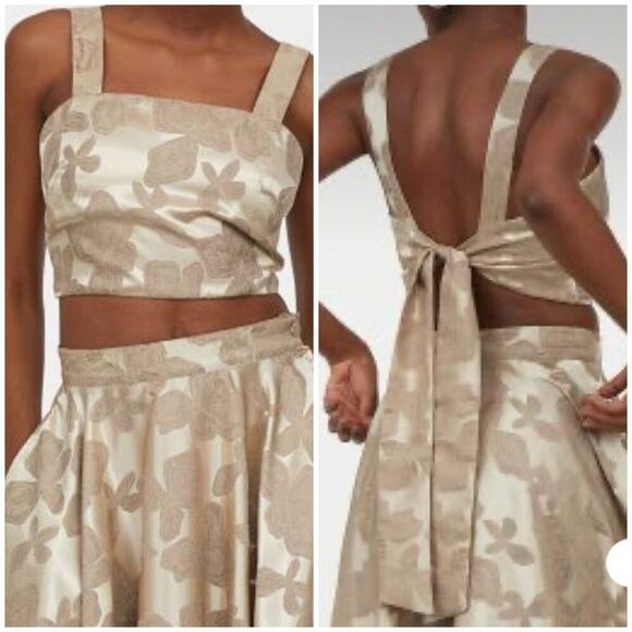 H&M Woven Short Top with Bow Tie (Gold/Beige) - 0 - Picture 1 of 10